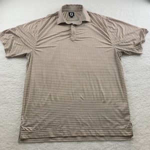 FootJoy Men's Polo Shirt Large  Short Sleeves, Brown/White, Collared, FJ embroid
